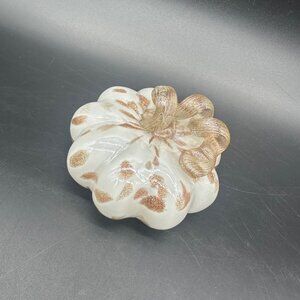 Hand Blown Glass Pumpkin Figurine Gold White Small Autumn Fall Decor Elegant